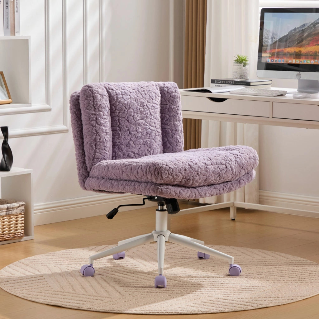 Poltrona Girevole da Ufficio ¨C MINIMAL ¨C Velluto Viola, Braccioli, Base in Metallo