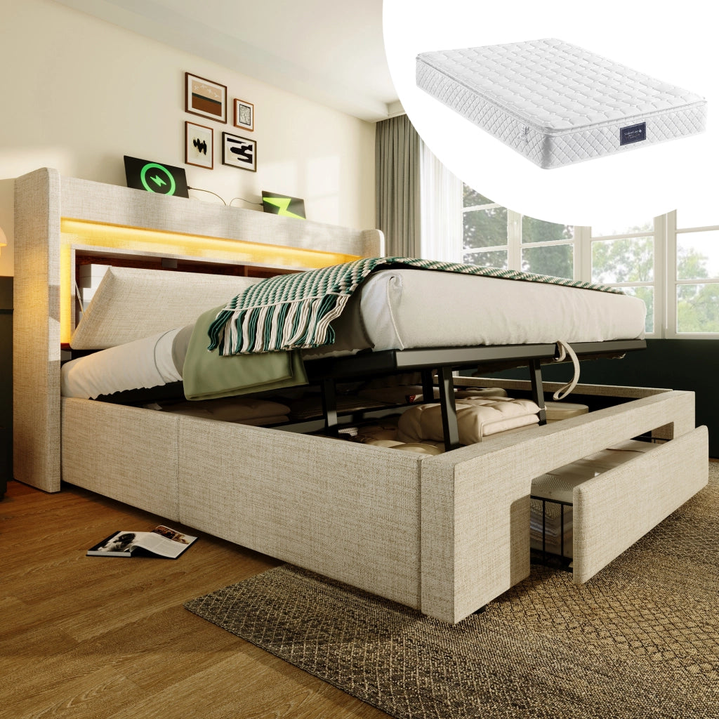 letto imbottito lino beige 140 x 200 cm