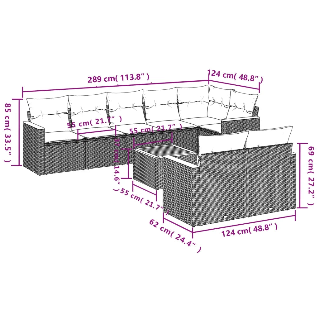 Set Divani da Giardino 9 pz con Cuscini Nero in Polyrattan 3226153