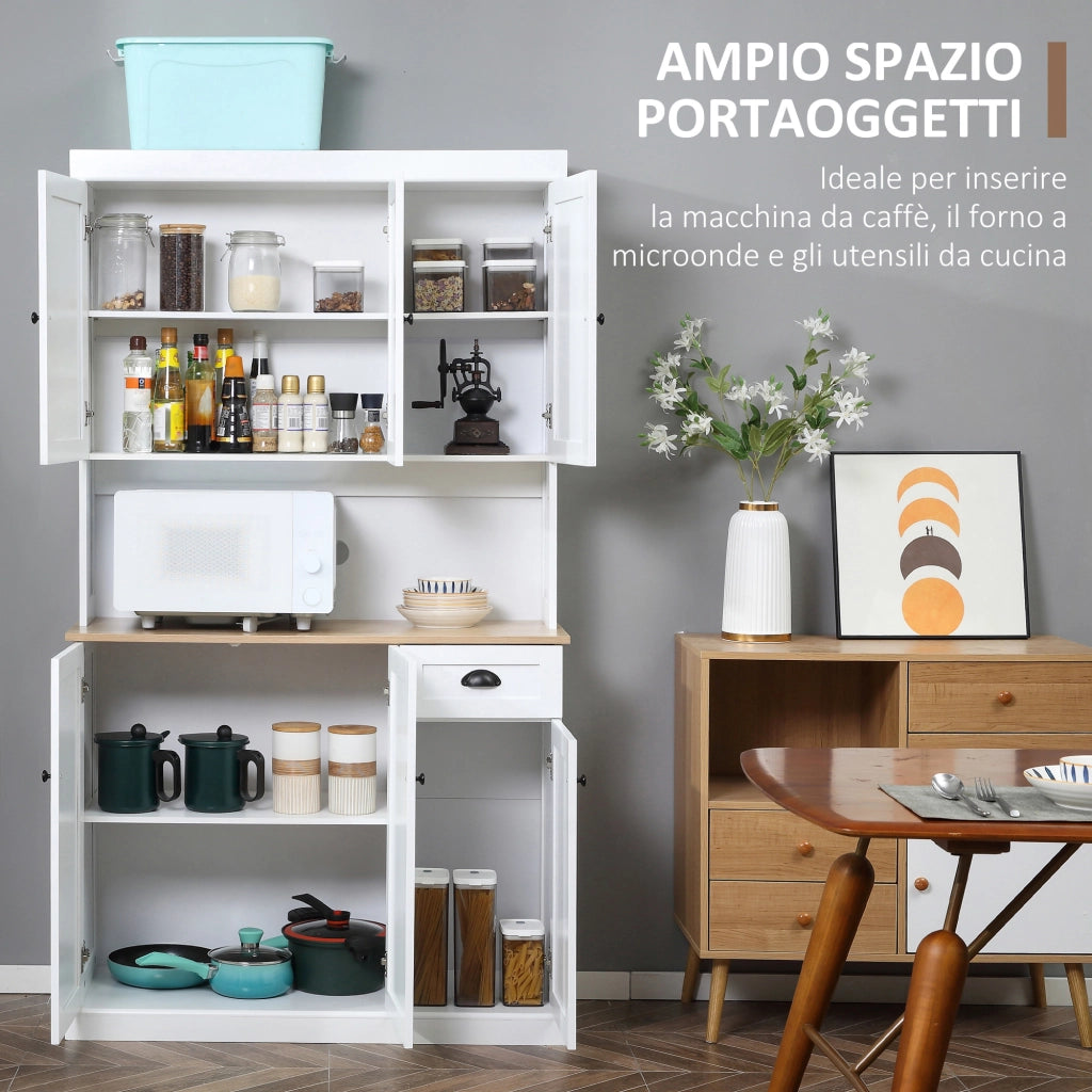Mobile dispensa cucina con armadietti e cassetto in legno bianco stile country ¨C Xylo ¨C 101x39x180cm