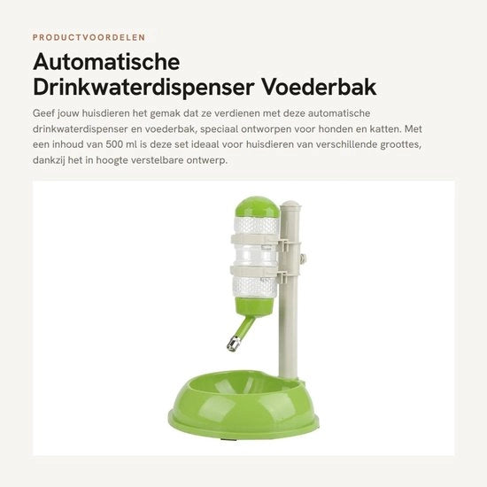 Dispensatore di acqua automatico per cani - set di mangiatoia - regolabile - contenitore per cibo - plastica - capacità 500 ml - mangiatoia per cani