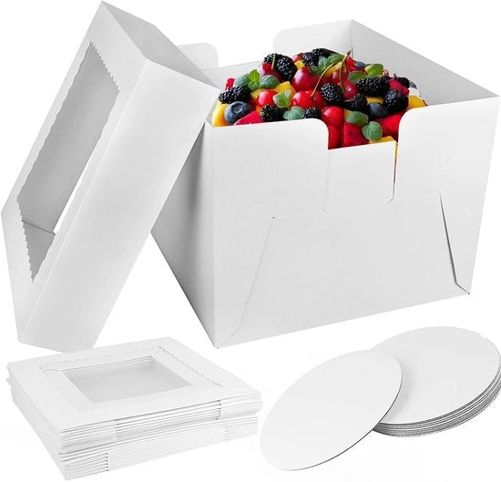 Confezioni per torte con finestra - 5 pezzi - Confezioni per torte alte - Scatole di trasporto per torte - Cartone sicuro per alimenti - Ideale per torte fino a 25 cm - Scatole per torte