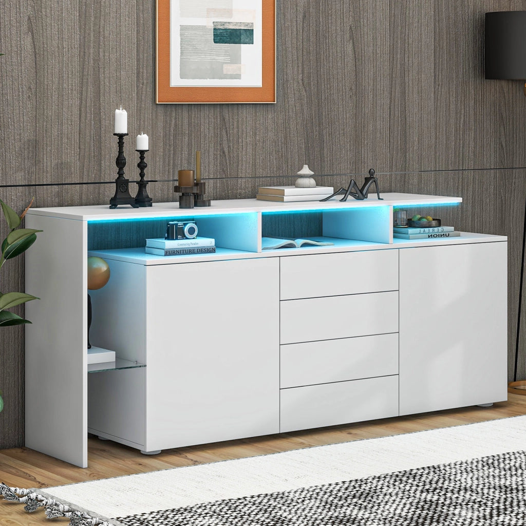 SIDEBOARD Contenitore 160x35x70 cm Bianco con LED e 4 cassetti