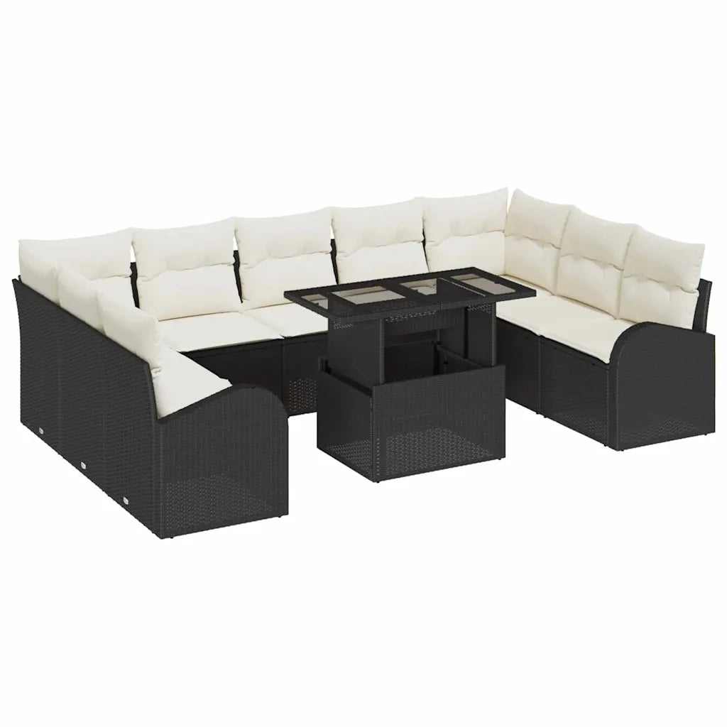 Set Divano da Giardino con cuscino 10 pcs Nero Poly Rattan 3357440