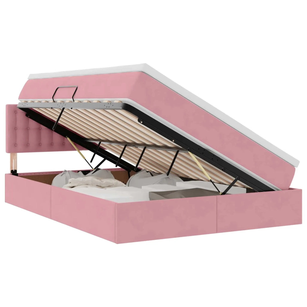 Letto con contenitore e LED con led Rosa 140 x 200 cm Velluto