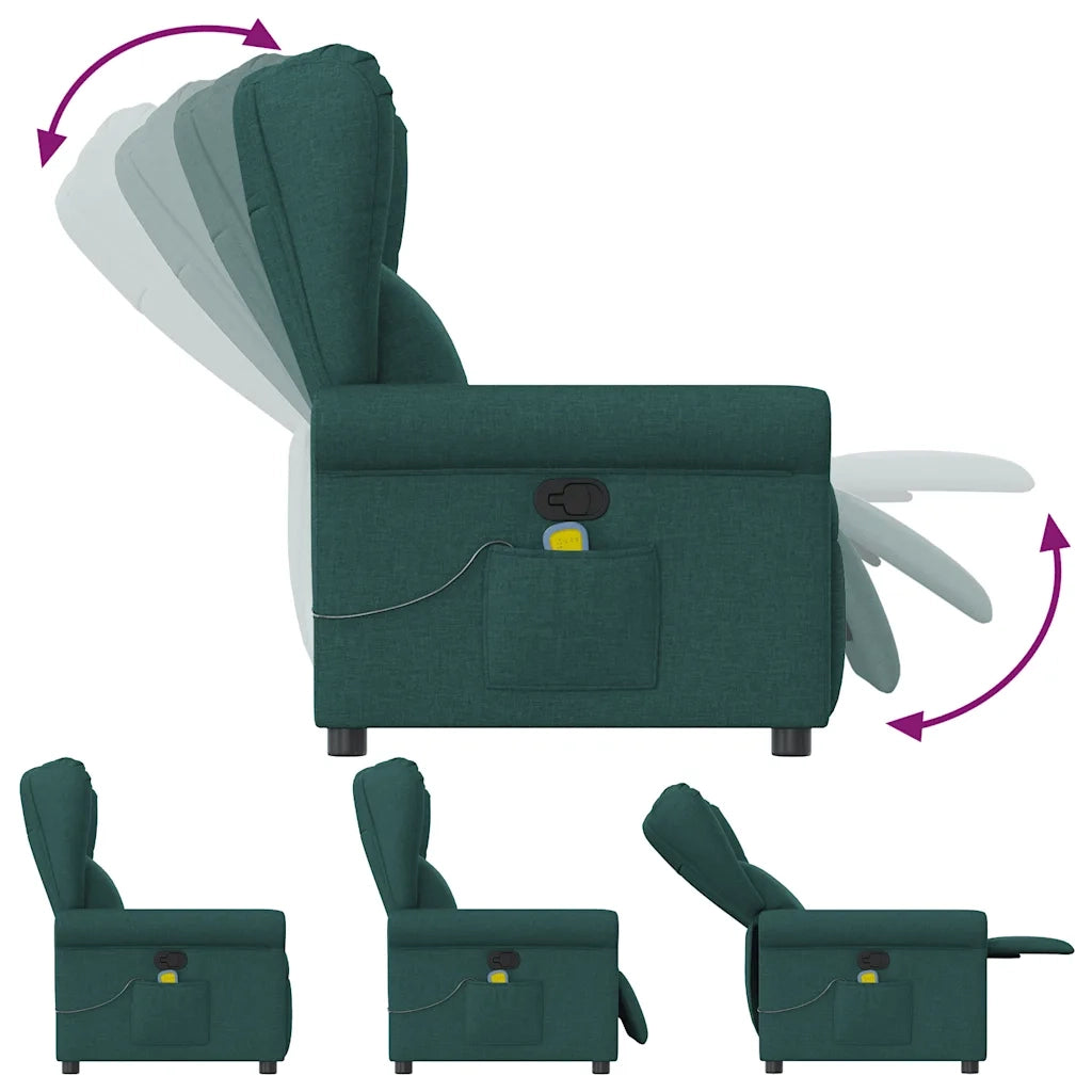 Poltrona Massaggiante Reclinabile Verde Scuro in Tessuto 4015672