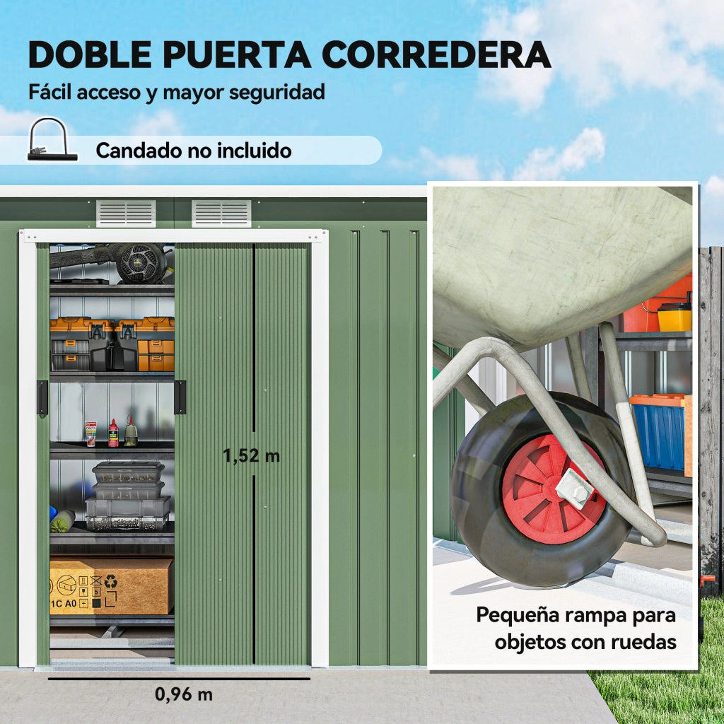 Casetta Giardino 280x130x172 cm Verde ¨C zephmum ¨C Legno con Porte Scorrevoli