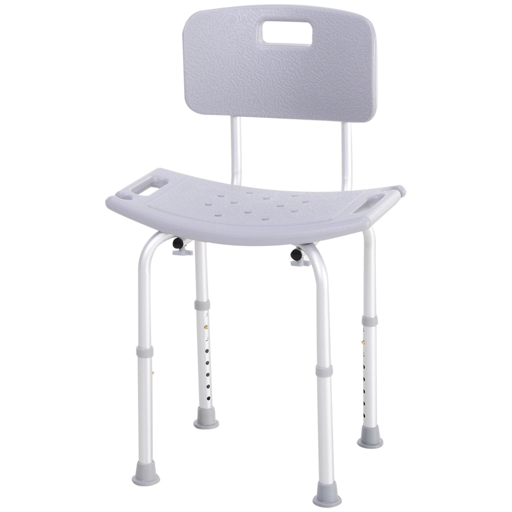 Sedia da Doccia per Bagno in Alluminio e Plastica Altezza Regolabile 8 Livelli 71-88cm Piedini Antiscivolo