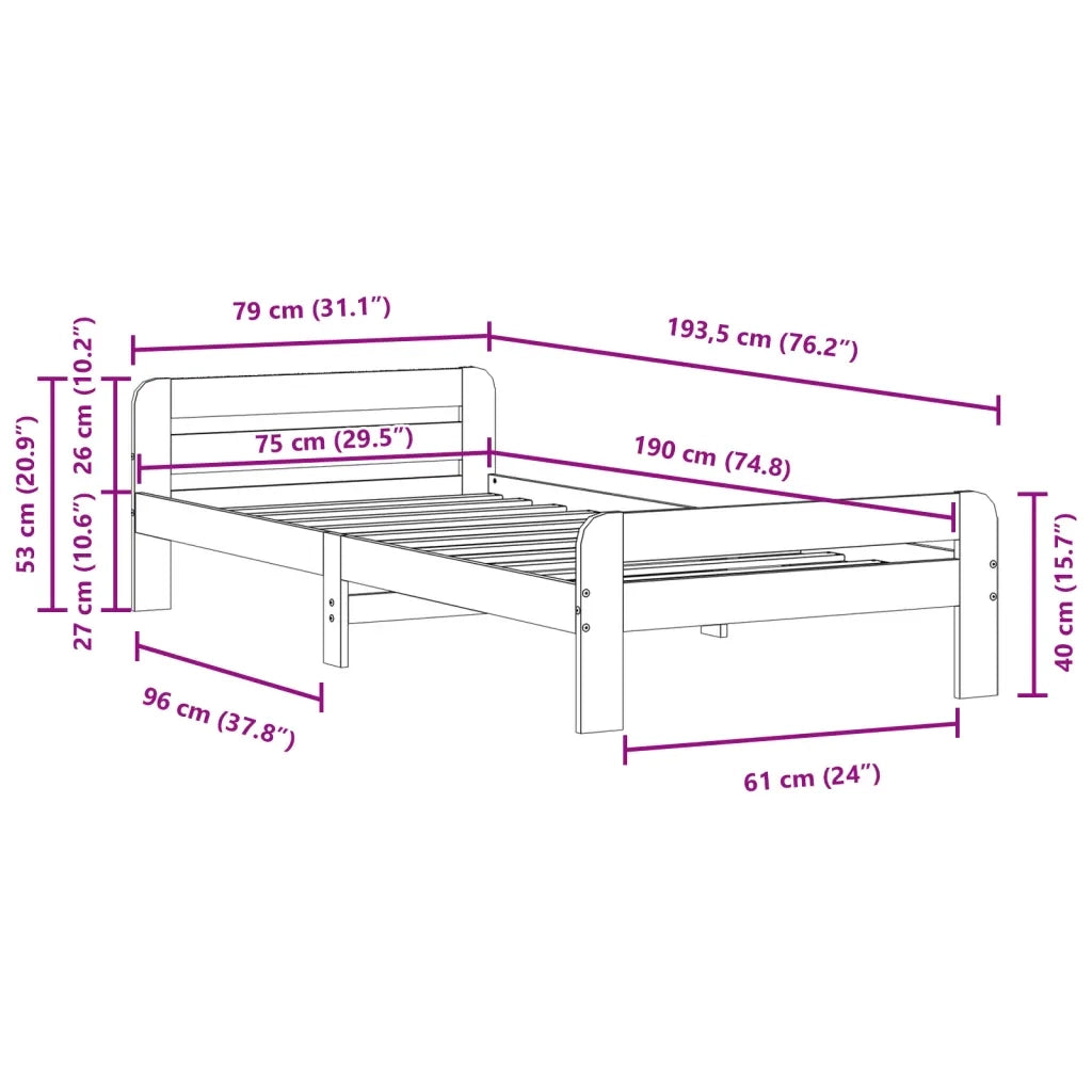 Letto senza Materasso Marrone Cera 75x190 cm in Legno di Pino 855498
