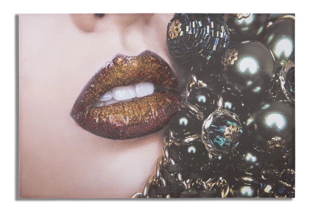 Stampa su Tela Beautiful Lips 80x3,8x120 cm in Legno e Tessuto