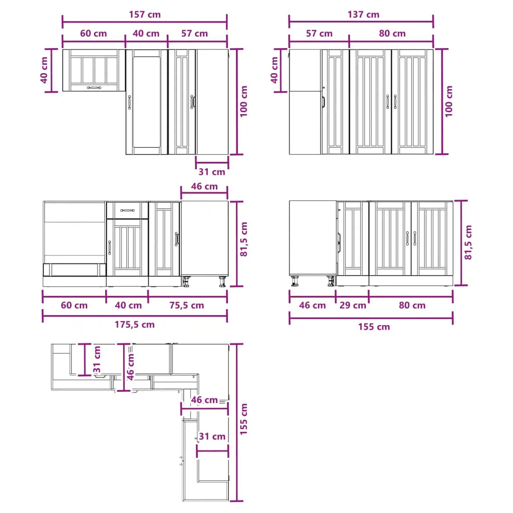 Unità Cucina LUCCA 8 pcs Rovere Fumo Legno ingegnerizzato 3438406