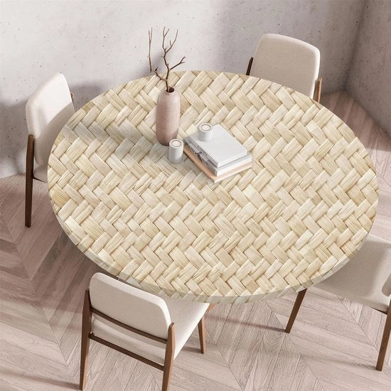 Tappeto da tavolo con bordo elastico, rotondo, pieghevole 3D stampato, lavabile rotondo per interni e esterni, lavabile, per cucina, sala da pranzo, tavoli da picnic, 100 cm, tessuto intrecciato