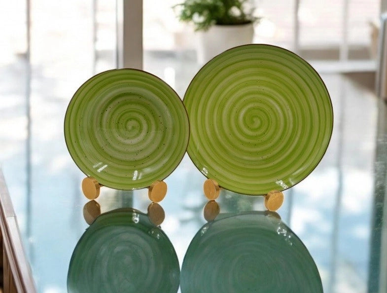 Servizio di Piatti da Tavola in Ceramica Spirale Verde 12 Pezzi
