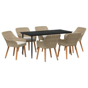 Set da Pranzo per Giardino con cuscino 7 pcs Beige polyrattan 3261695
