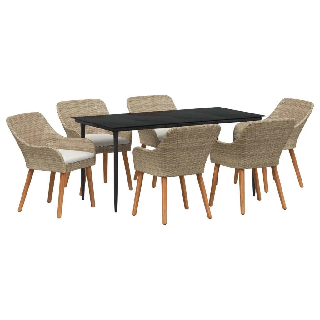 Set da Pranzo per Giardino con cuscino 7 pcs Beige polyrattan 3261695