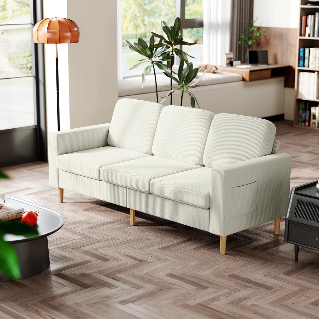 Divano 3 Posti in Velluto ¨C zephmum ¨C Beige 192x80x84.5cm