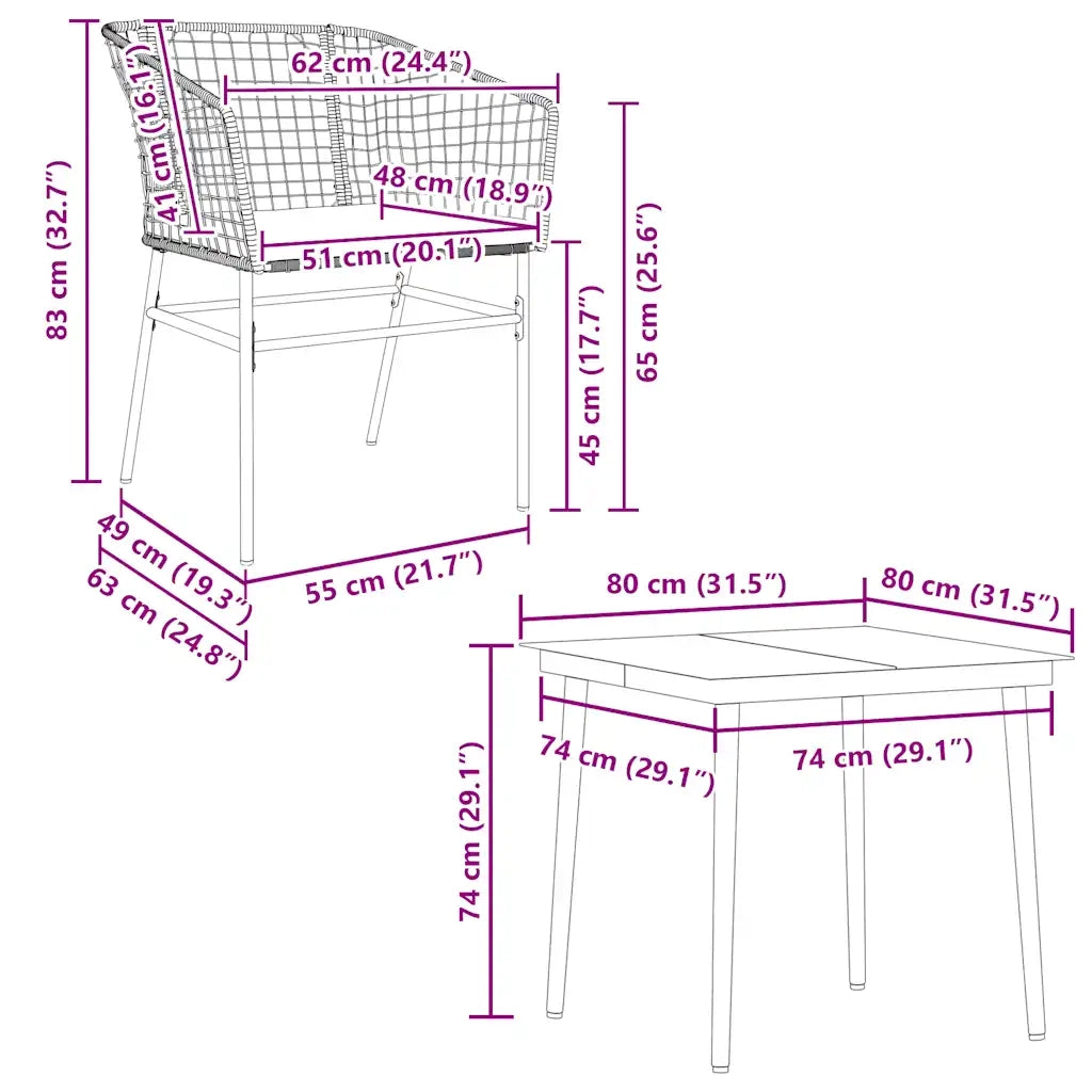 Set da Pranzo da Giardino con Cuscini 5 pz Polyrattan Vetro 3334500