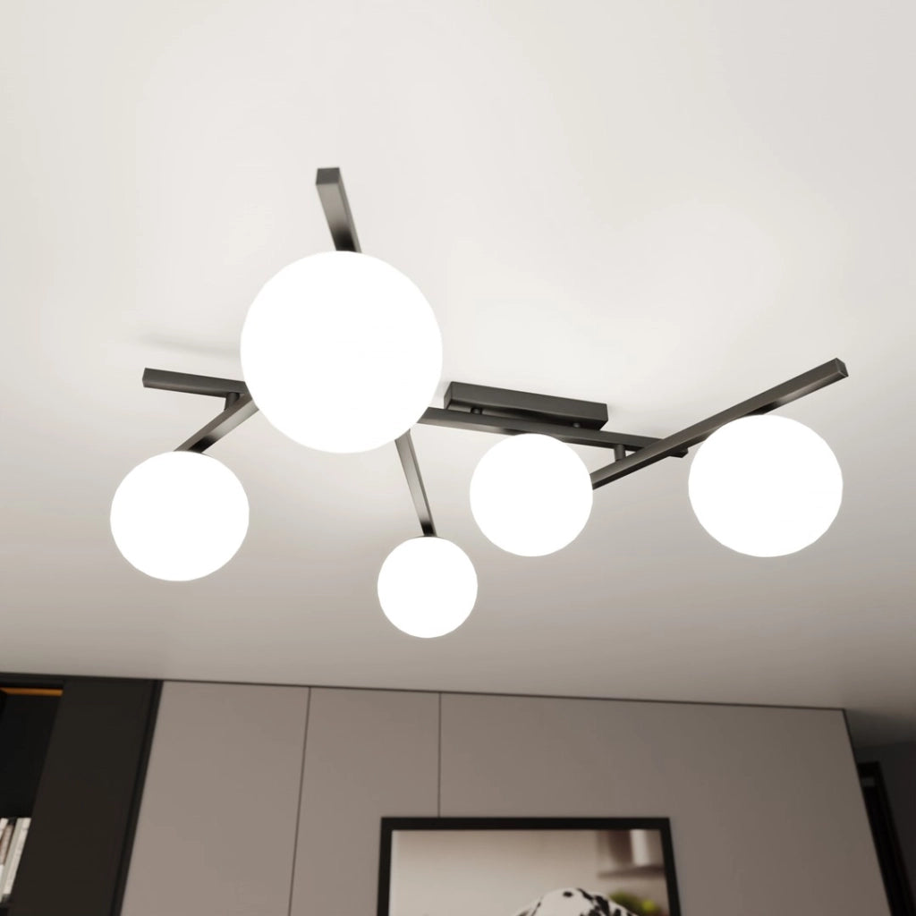 Lampadario Emibig Smart 5 luci E14 nero/opal dimmerabile 67cm