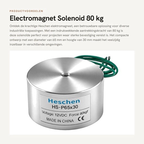 Elettromagnete - Solenoide - 80 kg di forza di trazione - Diametro 65 mm - DC 12V 13W - Per applicazioni industriali - Alta qualità