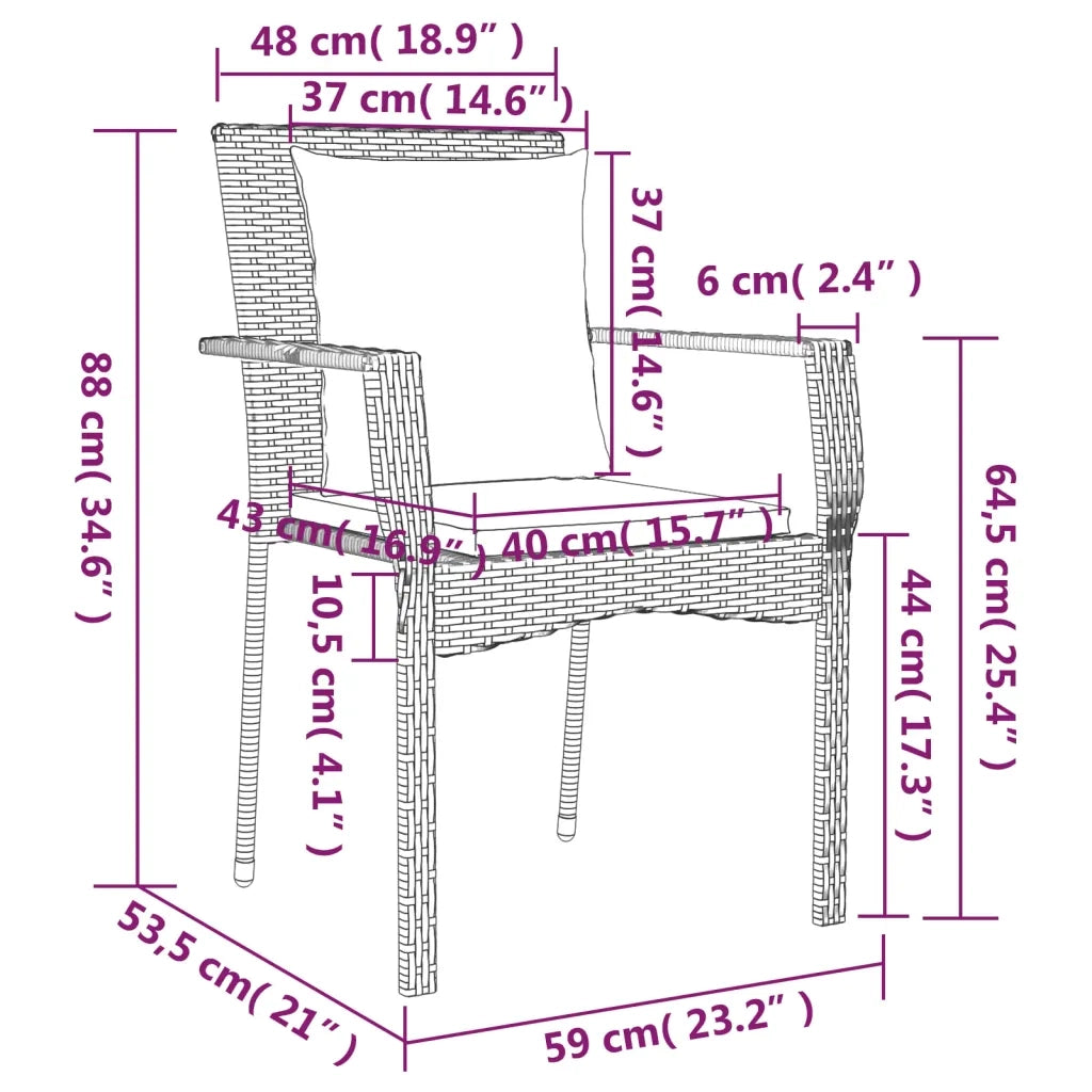 Set da Pranzo da Giardino 5 pz Nero con Cuscini in Polyrattan 3185098