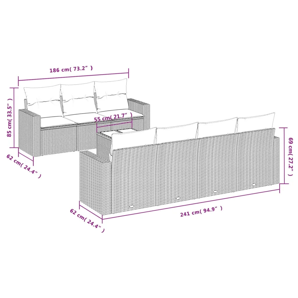 Set Divano da Giardino 8pz con Cuscini Grigio Chiaro Polyrattan 3251069