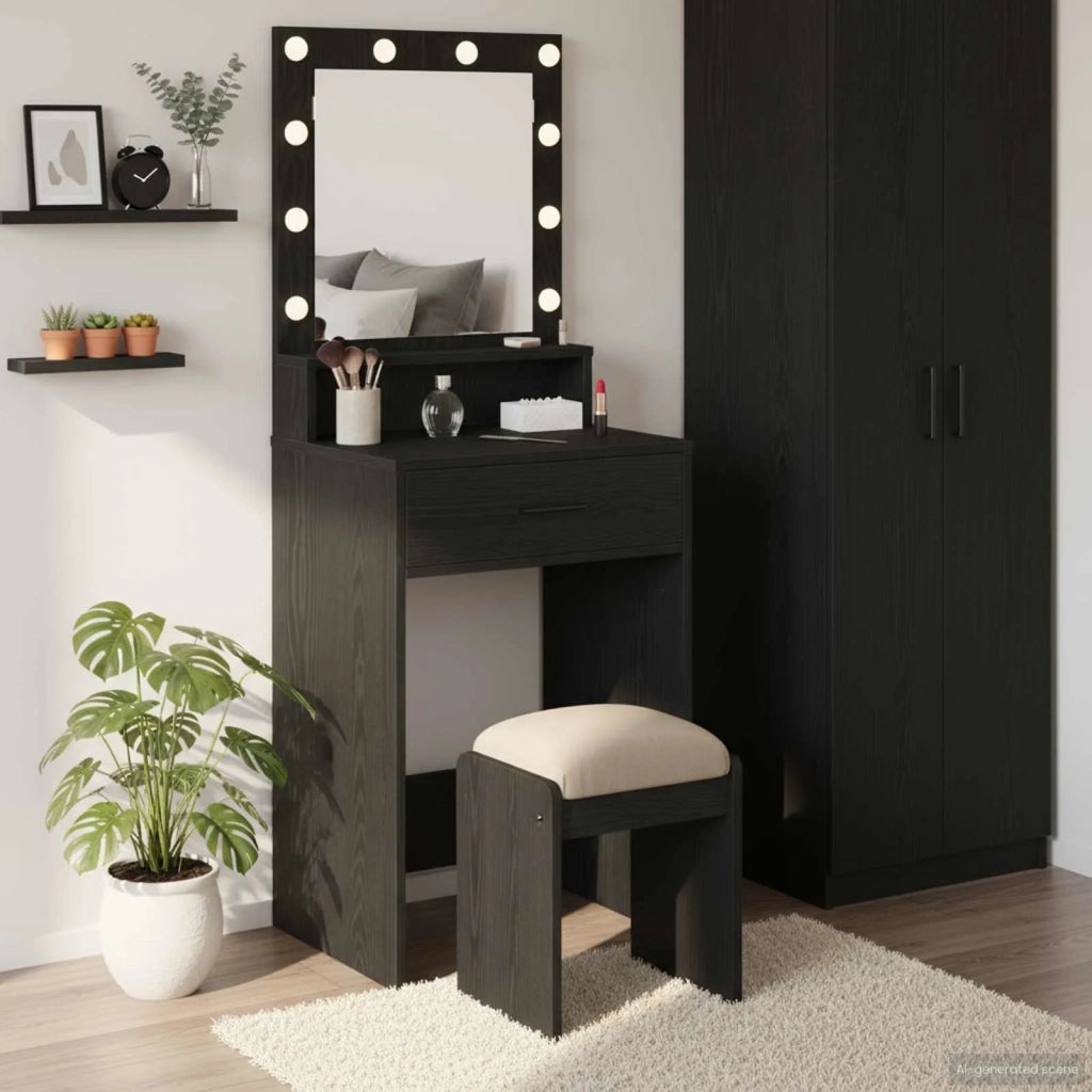 Tavolo da Trucco Rovere Nero 50 x 41 x 135 cm Legno multistrato 865092