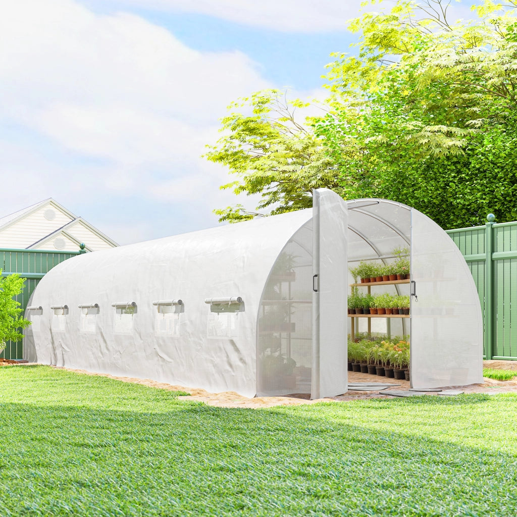 Serra tunnel giardino 24m2 con porte e finestre ¨C zephmum ¨C 295x798x199 cm bianco