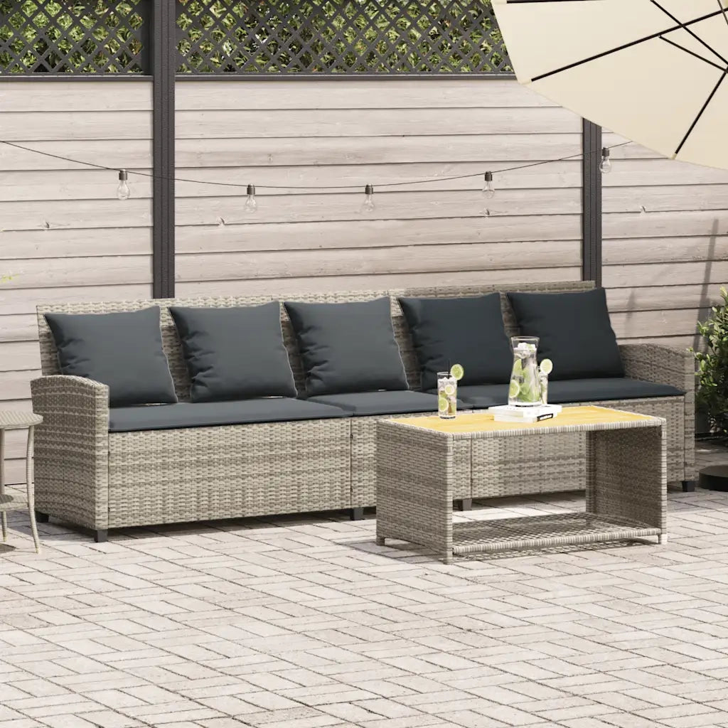 Divano da Giardino con Cuscini 5 Posti-Sofa da Giardino-Divano da esterno Grigio Chiaro Polyrattan