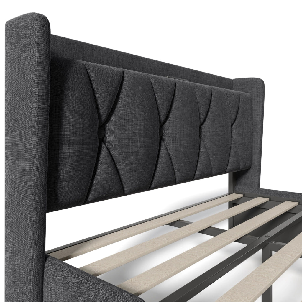 DESMIU Letto contenitore matrimoniale 140 × 200 cm con 4 cassetti, USB e materasso incluso, grigio