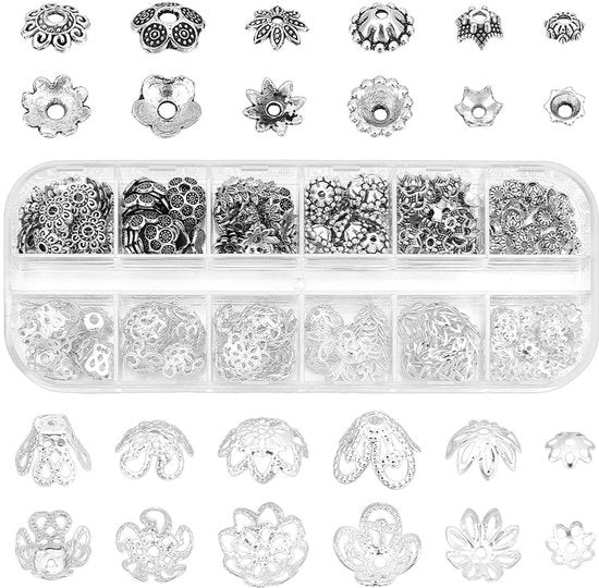 Accessori per gioielli - Kralen Caps - Supporti metallici a distanza - Esercizio finale a vista - Argento antico/Argento - per creare gioielli