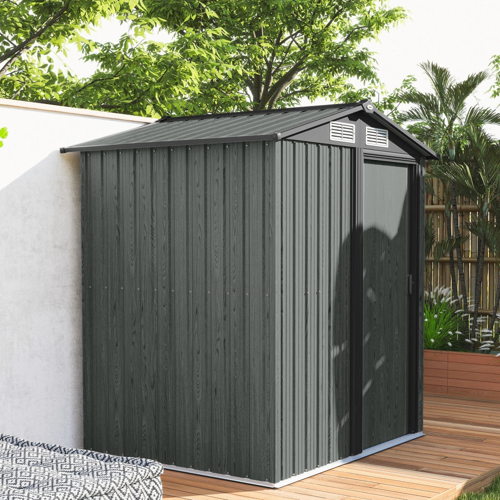 Casetta da Giardino Porta Attrezzi in Acciaio con Tetto Inclinato e 4 Prese d'Aria, 152x132x188 cm, Grigio