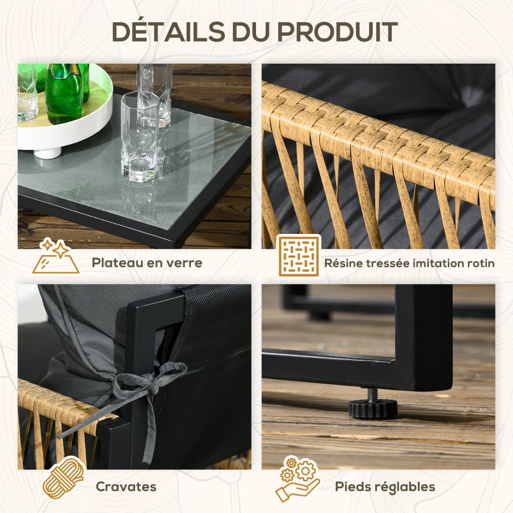 Set divano giardino 4 pezzi con 2 fauteuils e tavolino ¨C Minimal ¨C grigio