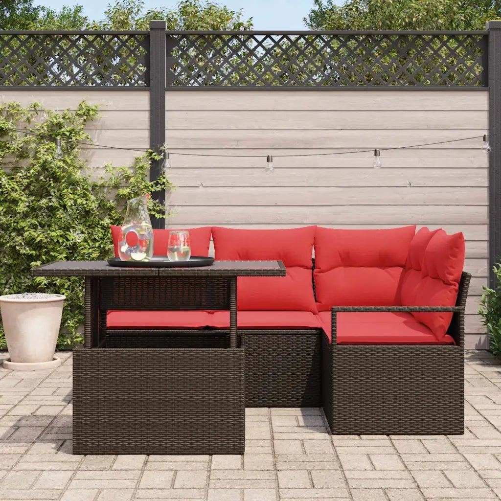 Set Divano da Giardino 5 pcs Marrone e Rosso polyrattan 3348820
