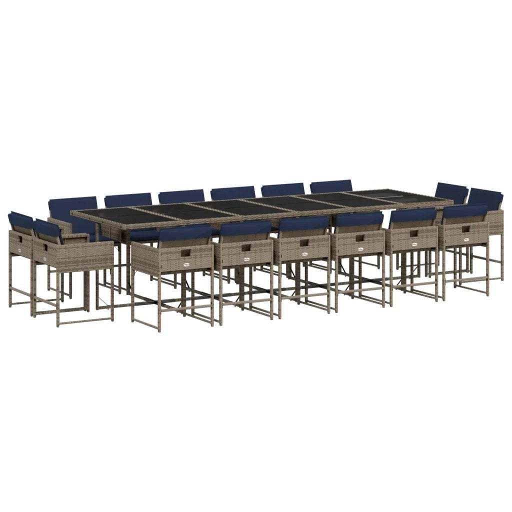 Set da pranzo da giardino da 17 pz con Cuscini in Polyrattan Grigio 3278196