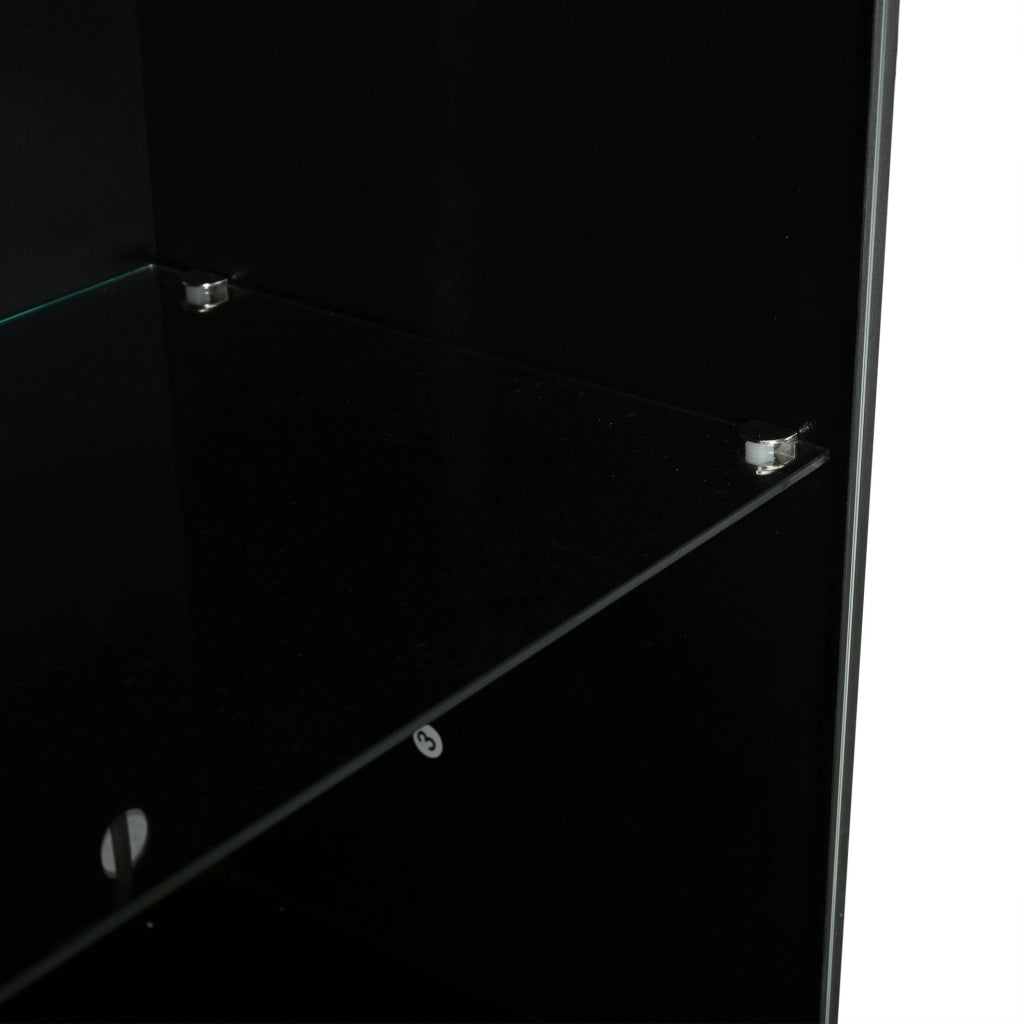 Vetrina 80x35x180 cm con illuminazione LED e 10 vani in MDF nero e naturale