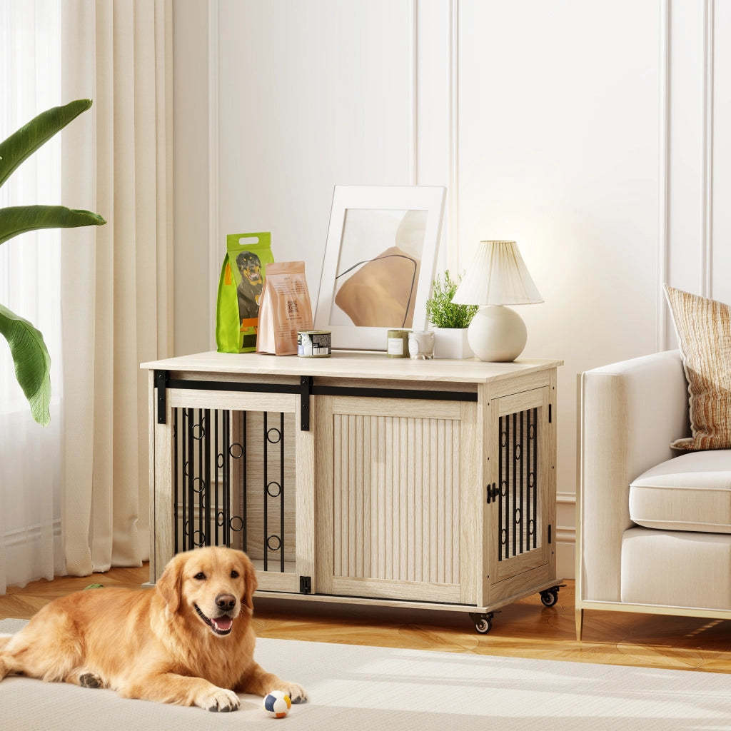 Cassa per cani con ruote e porta scorrevole ¨C zephmum ¨C 100x56x65 cm