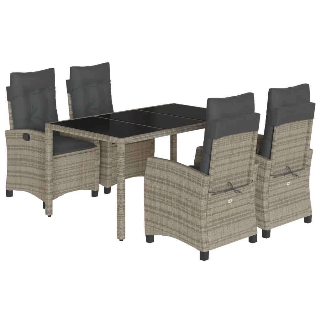 Set da Pranzo da Giardino 5 pz con Cuscini in Polyrattan Grigio
