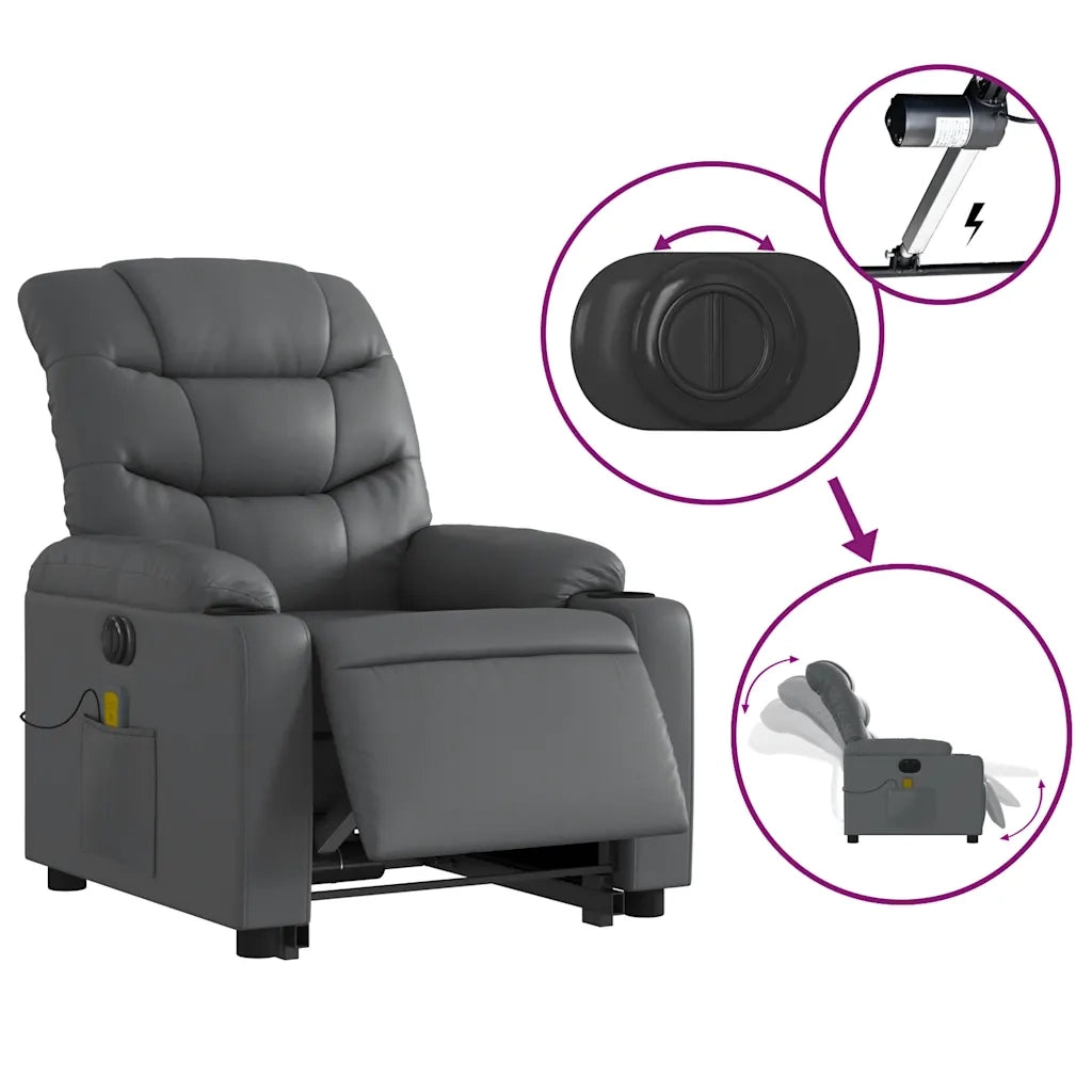 Poltrona Alzapersona Elettrica Reclinabile Grigio in Similpelle 3206623