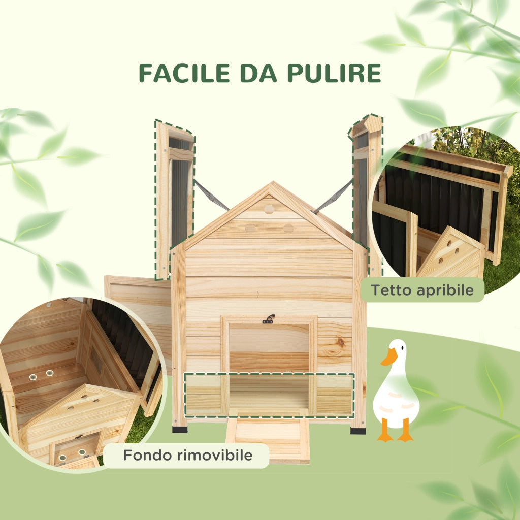 Casetta per Anatre da Esterno 78x90x92 cm con Rampa Fondo Rimovibile e Fori di Ventilazione in Legno