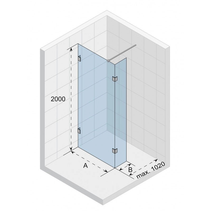 Box doccia walk-in con pieghevole SCANDIC NXT 402 RIHO 160x200 cm con cerniere nere