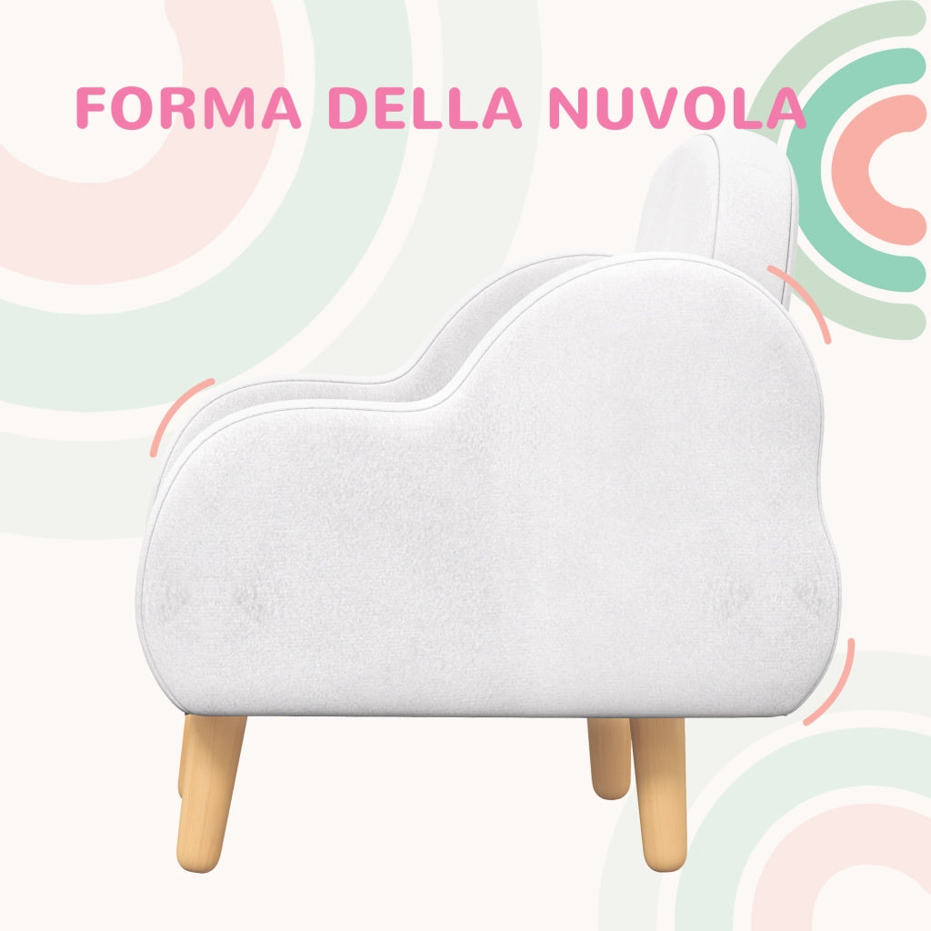 Poltrona bambini scandinava con braccioli nuvola in tessuto bianco ¨C zephmum ¨C 46x51x55 cm