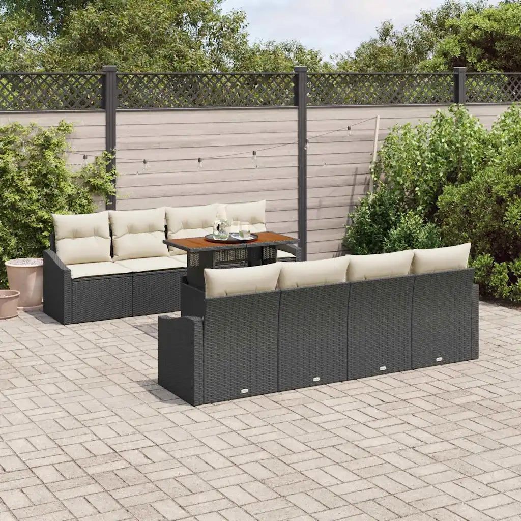 Set da Pranzo per Giardino con cuscino 9 pcs Nero e Crema