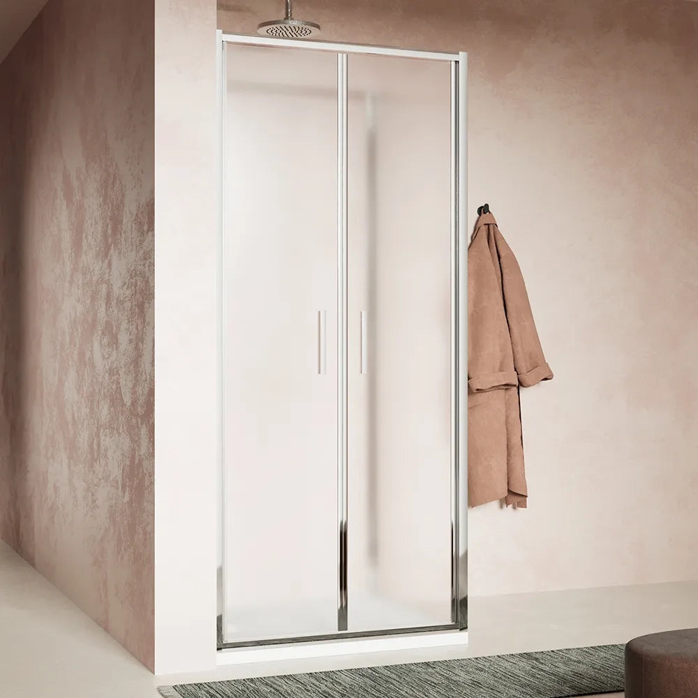 Box doccia slim 80x90cm con porta saloon e parete fissa profili cromati e vetro 6mm opaco h190| Portofino