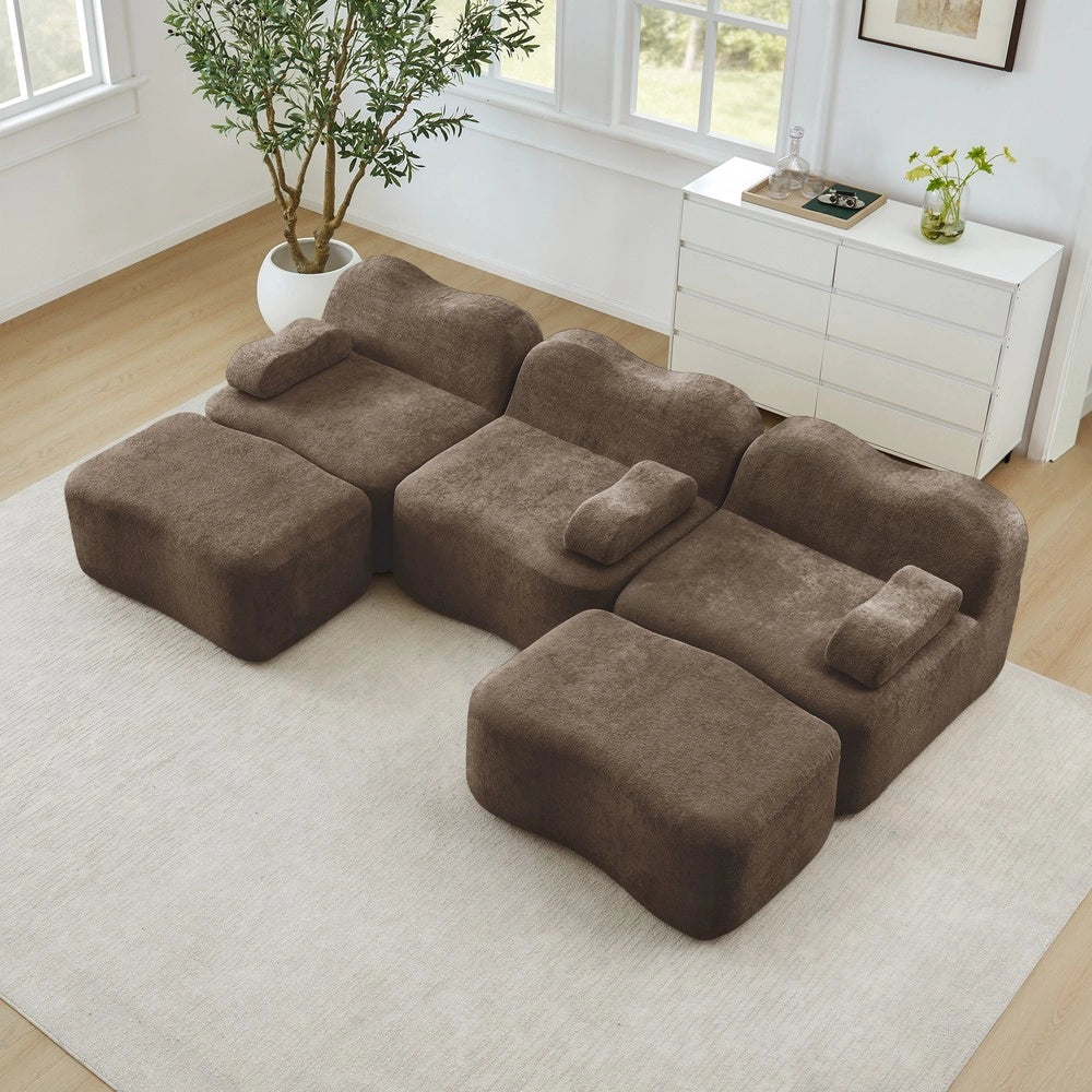 Divano 3 Posti Modulare con Ottomans e Braccioli ¨C Xylo ¨C Marrone, Tessuto, Chaise Longue