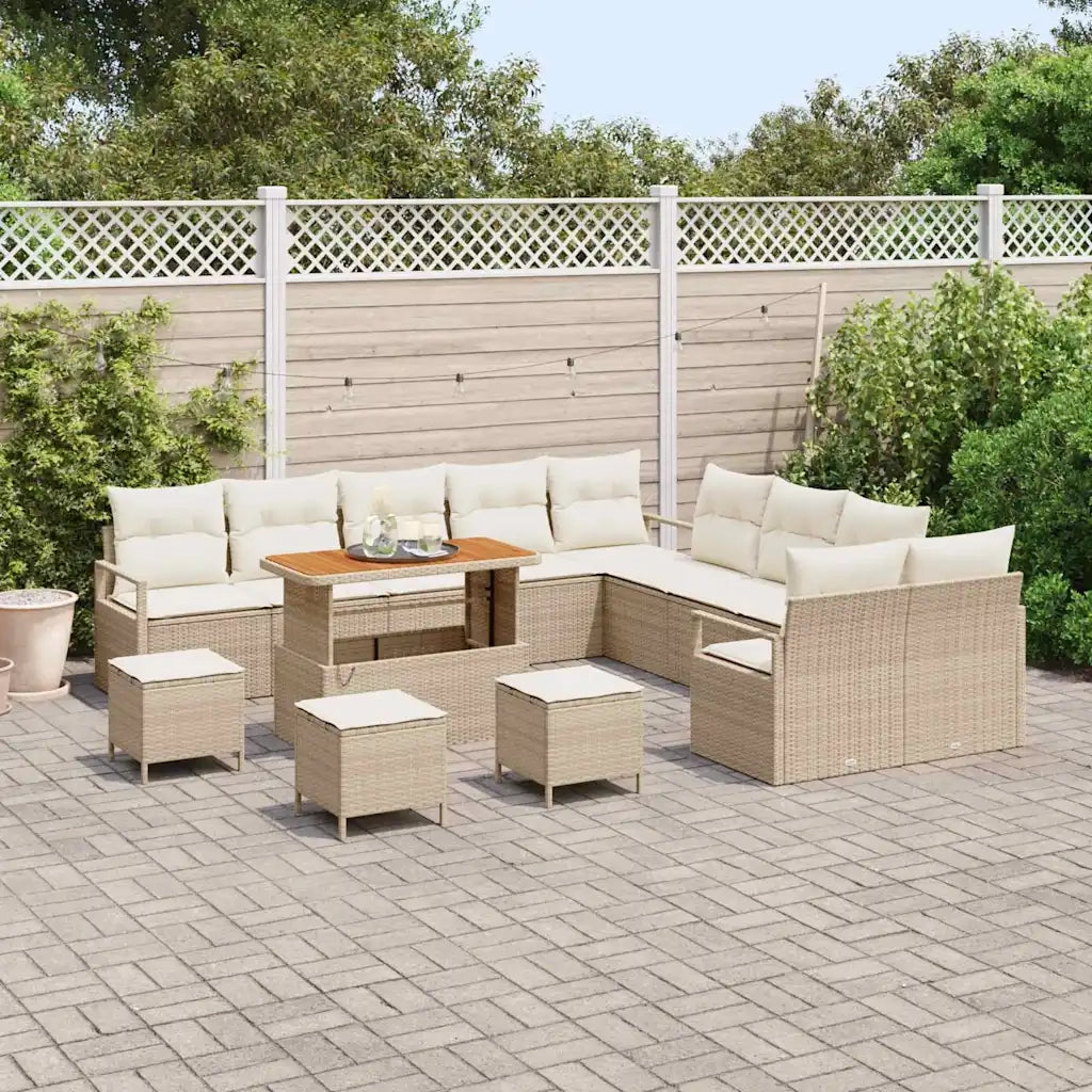 Set Divano da Giardino con cuscino 14 pcs Beige e Crema 3364541