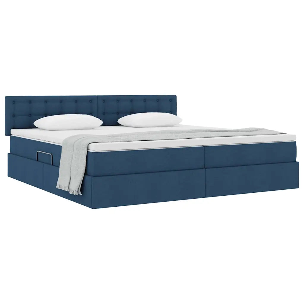 Letto con contenitore e materasso con testiera Blu 200 x 200 cm 3370661