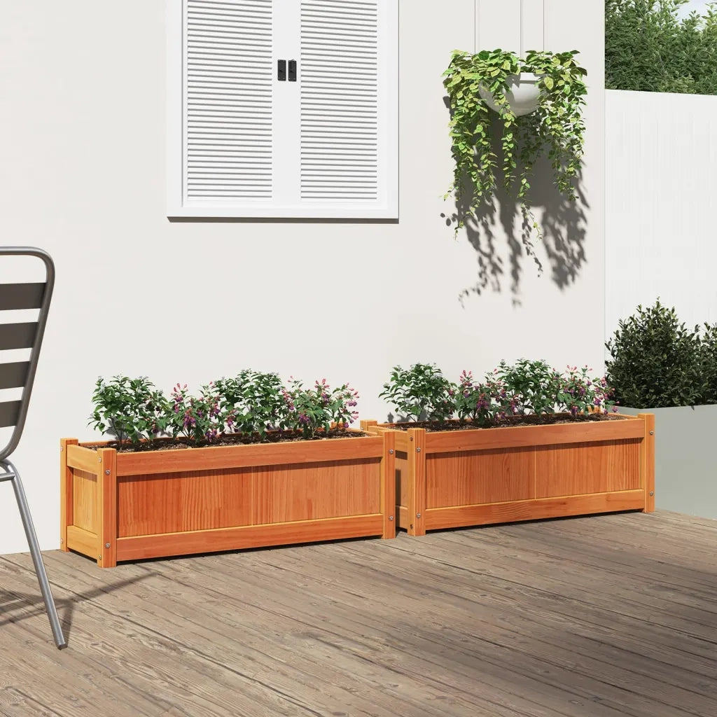 2 pz Fioriere | Cassetta per fiori | Vaso da Giardino Marrone Cera Legno Massello di Pino
