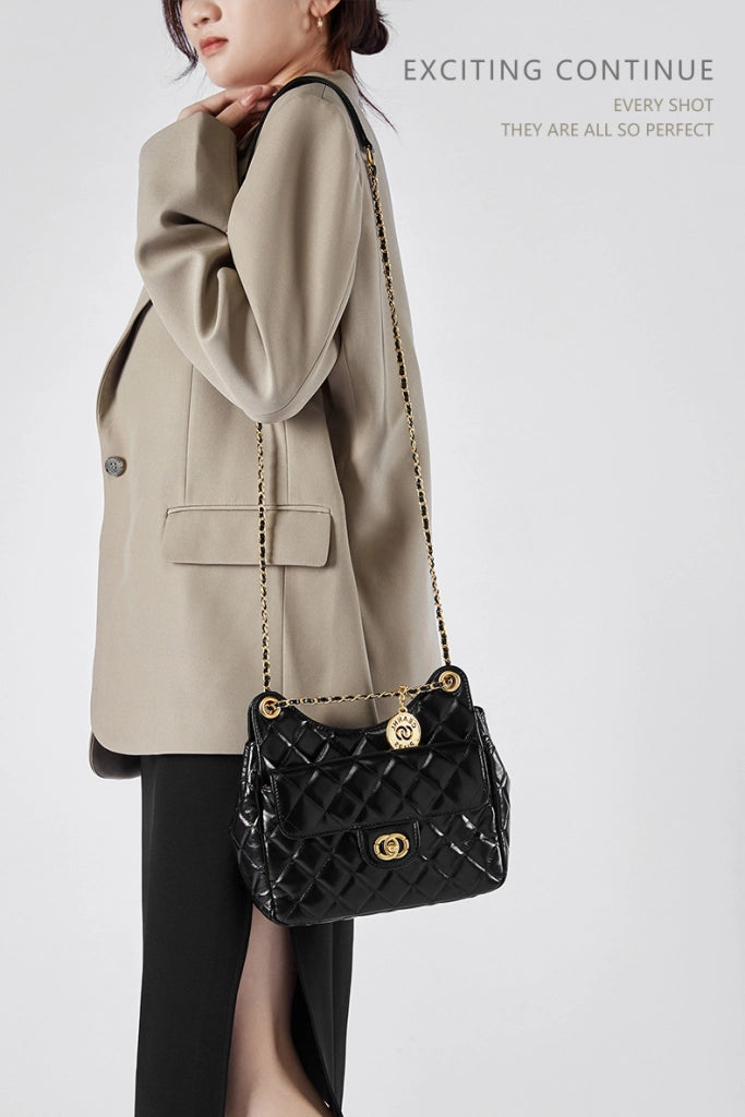 Borsa a tracolla da donna in vera pelle, colore nero.