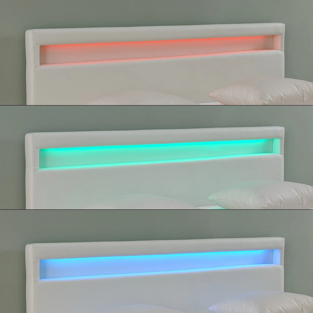 Letto Matrimoniale con Materasso 180x200 cm Testiera Alta con Illuminazione a LED Similpelle - Bianco Corium