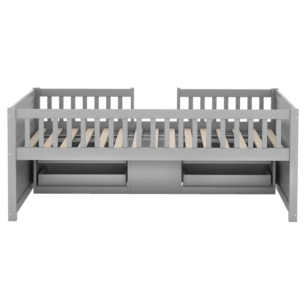 Letto a soppalco 90x200 cm con 4 cassetti; scala e sponde in legno di pino